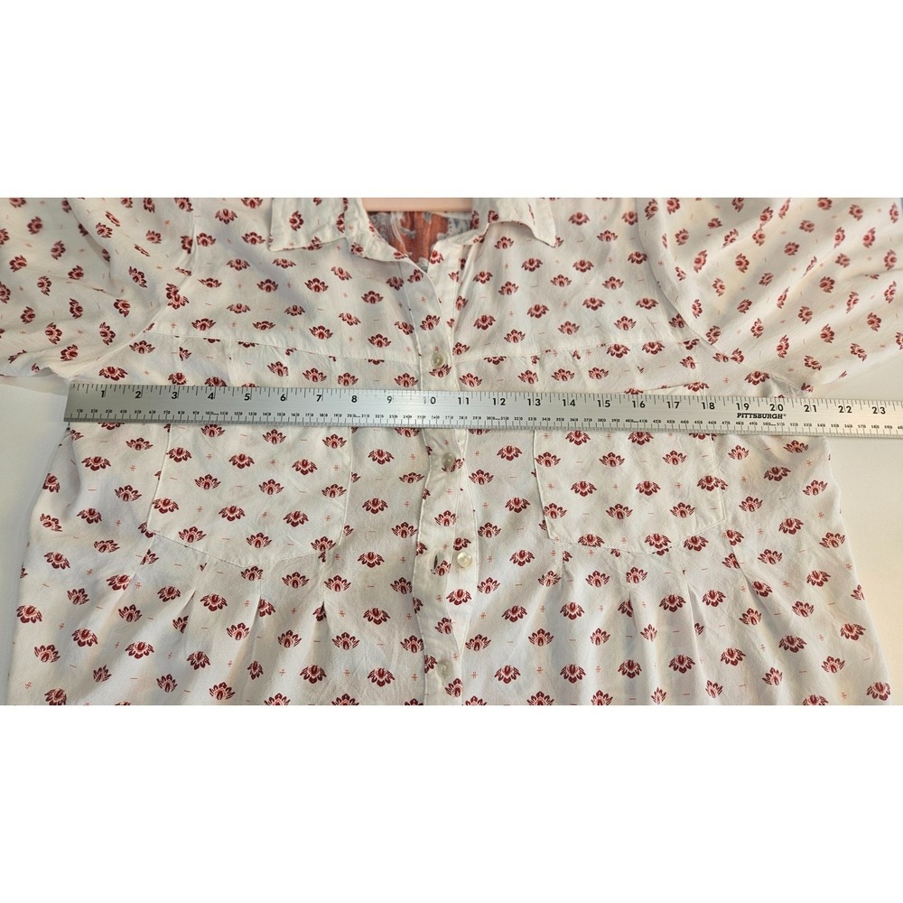 Style & Co Women L Mixed Print Rayon Button Shirt Floral Paisley Boho Rust Cream - Picture 5 of 6